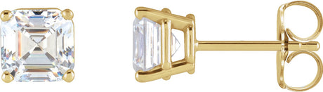 14K Gold Natural Diamond Asscher 4-Prong Stud Earrings - Yellow Gold