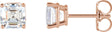 14K Gold Natural Diamond Asscher 4-Prong Stud Earrings - Rose Gold