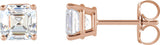 14K Gold Natural Diamond Asscher 4-Prong Stud Earrings - Rose Gold