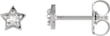 14K Gold Round Natural Diamond Star Cabochon Earrings - White Gold