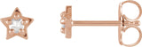 14K Gold Round Natural Diamond Star Cabochon Earrings - Rose Gold