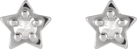 Platinum Round Natural Diamond Star Cabochon Earrings - view 2