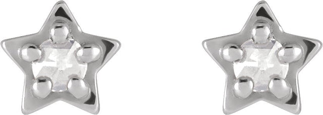 14K Gold Round Natural Diamond Star Cabochon Earrings - White Gold - view 2
