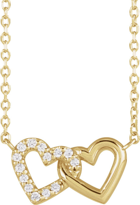 14K Gold Round Natural Diamond Interlocking Heart Necklace - Yellow Gold