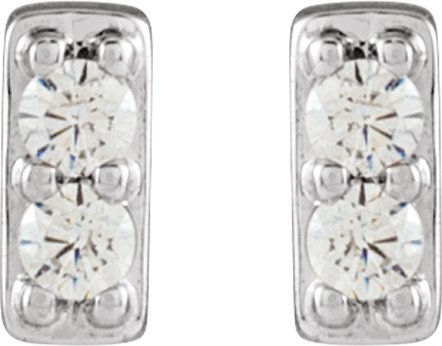 14K Gold Round Natural Diamond Accented Bar Earrings - White Gold - view 2
