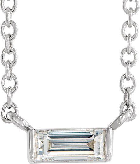 14K Gold Straight Baguette Natural Diamond Solitaire Channel-Set Necklace - White Gold