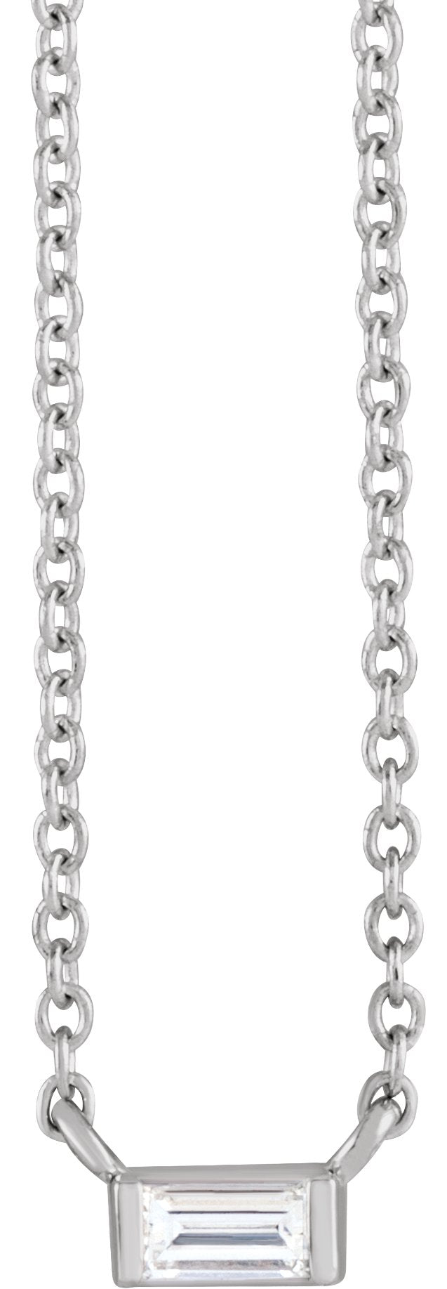 14K Gold Straight Baguette Natural Diamond Solitaire Channel-Set Necklace - White Gold
