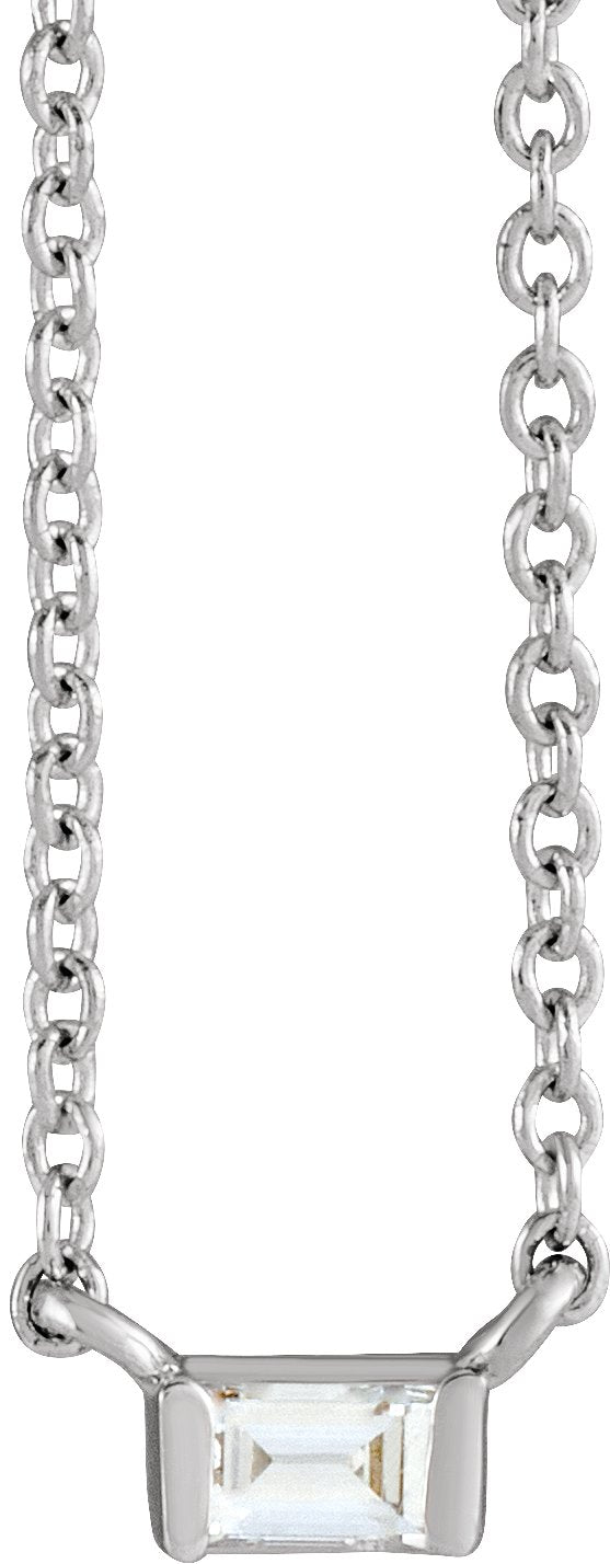 Platinum Straight Baguette Natural Diamond Solitaire Channel-Set Necklace