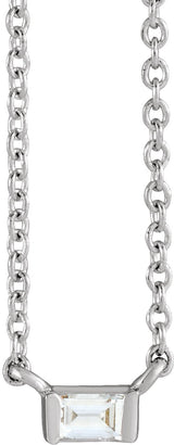 14K Gold Straight Baguette Natural Diamond Solitaire Channel-Set Necklace - White Gold