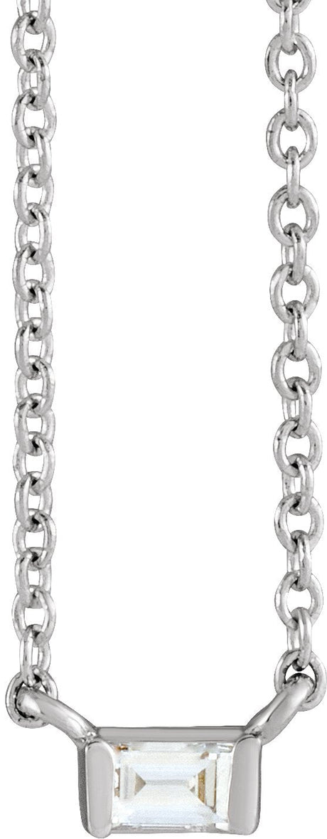 14K Gold Straight Baguette Natural Diamond Solitaire Channel-Set Necklace - White Gold