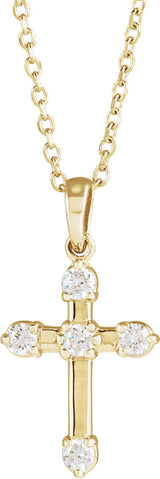 14K Gold Round Natural Diamond Cross Necklace or Pendant – up to 0.07 CTW - Yellow Gold