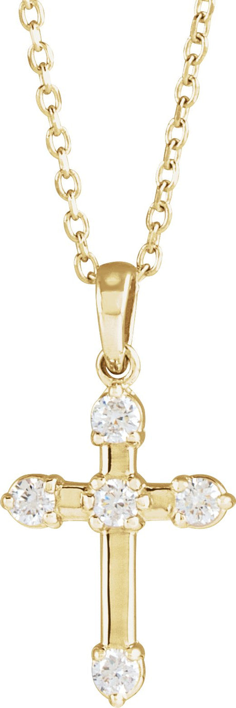 14K Gold Round Natural Diamond Cross Necklace or Pendant – up to 0.07 CTW - Yellow Gold