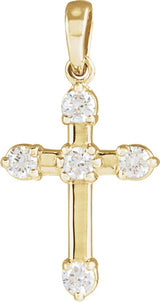 14K Gold Round Natural Diamond Cross Necklace or Pendant – up to 0.07 CTW - Yellow Gold