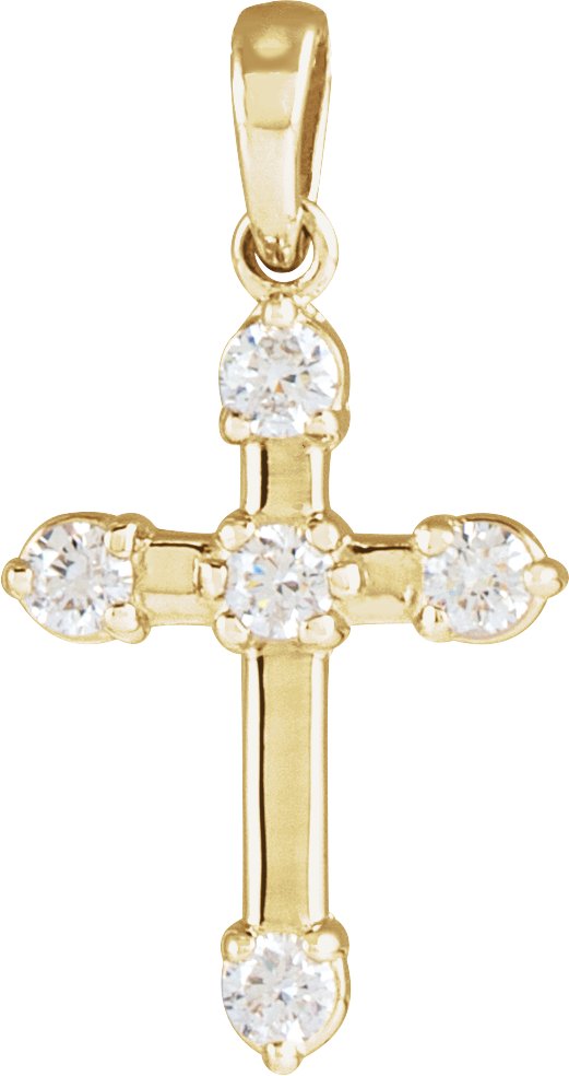 14K Gold Round Natural Diamond Cross Necklace or Pendant – up to 0.07 CTW - Yellow Gold