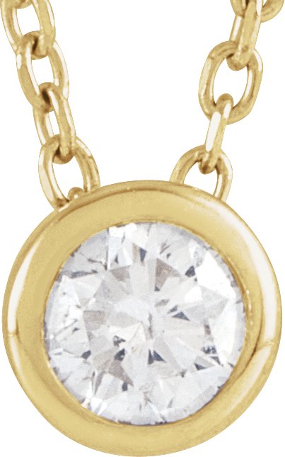 14K Gold Round Natural Diamond Solitaire Bezel-Set Necklace - Yellow Gold