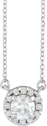14K Gold Round Natural Diamond French-Set Halo-Style Necklace - White Gold