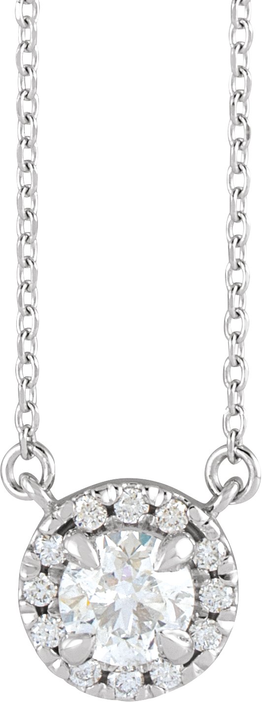 14K Gold Round Natural Diamond French-Set Halo-Style Necklace - White Gold