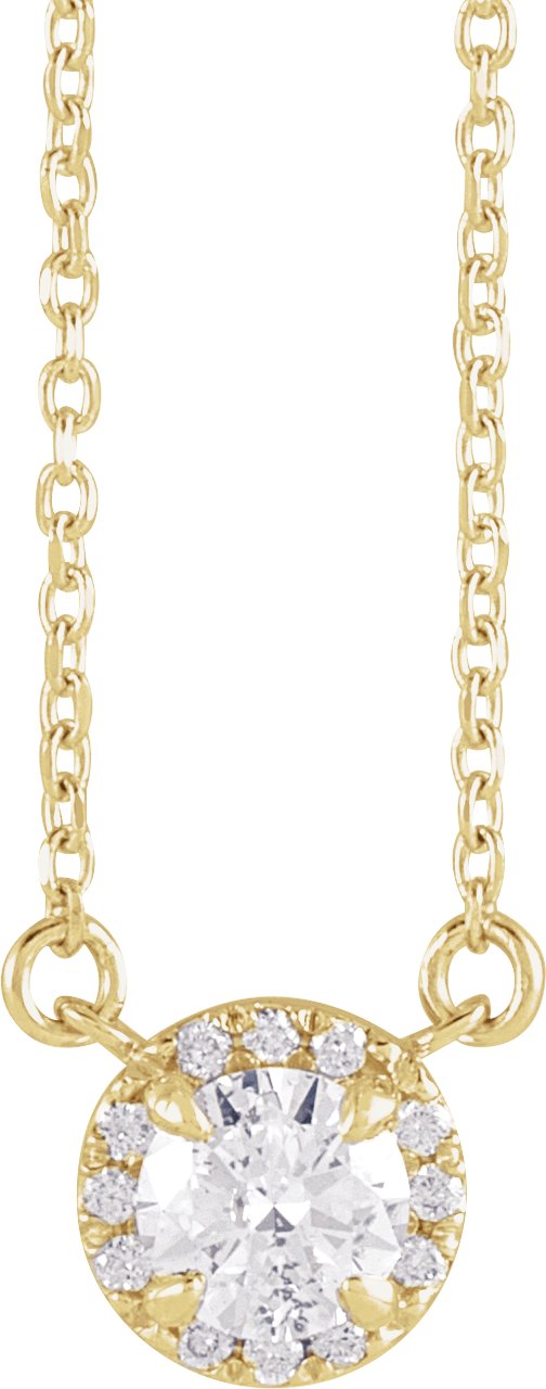 14K Gold Round Natural Diamond French-Set Halo-Style Necklace - Yellow Gold