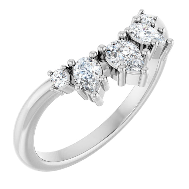 14K Gold Pear Lab-Grown Diamond Accented Contour Band – 4.5mm Stones - White Gold
