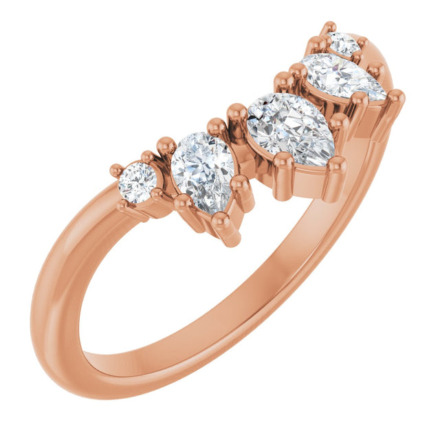 14K Gold Pear Lab-Grown Diamond Accented Contour Band – 4.5mm Stones - Rose Gold