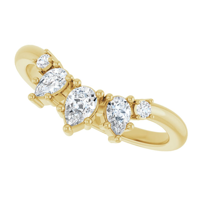 14K Gold Pear Natural Diamond Accented Contour Band – 4.5mm Stones - Yellow Gold - view 5