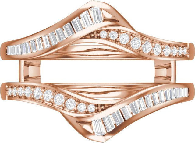 14K Gold Straight Baguette Natural Diamond Ring Guard – 2x1mm - Rose Gold - view 3