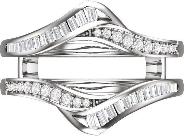 14K Gold Straight Baguette Natural Diamond Ring Guard – 2x1mm - White Gold - view 3
