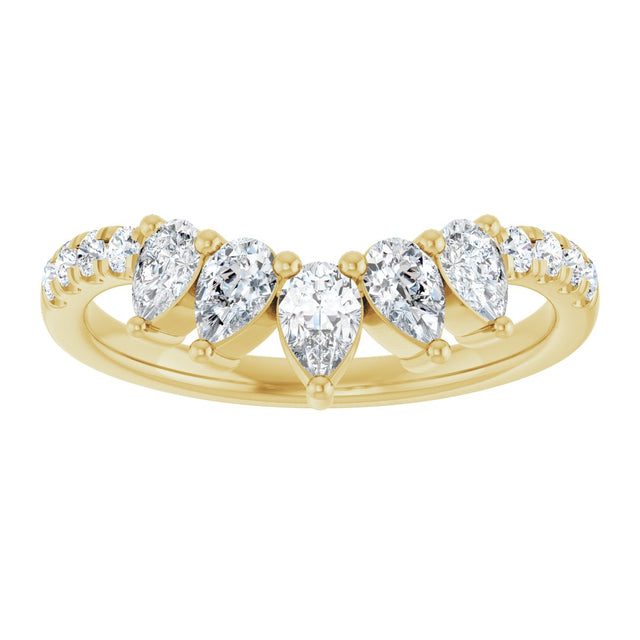 14K Gold Pear Natural Diamond Accented Contour Band – 4.3x2.8mm - Yellow Gold - view 3