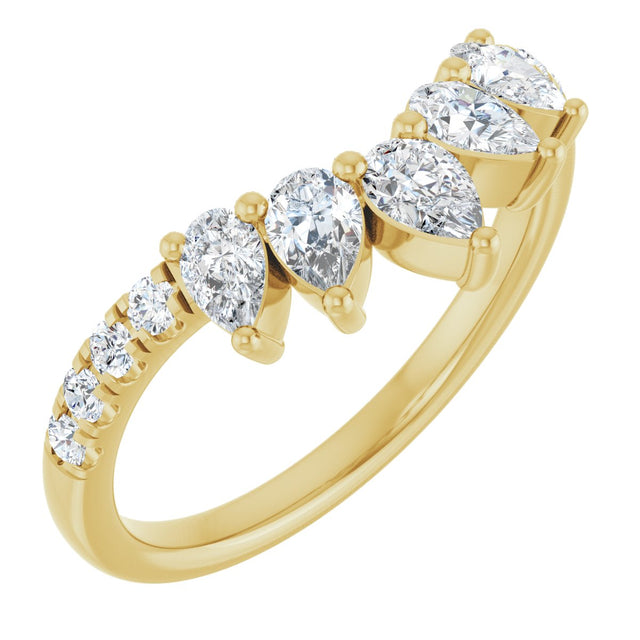 14K Gold Pear Natural Diamond Accented Contour Band – 4.3x2.8mm - Yellow Gold
