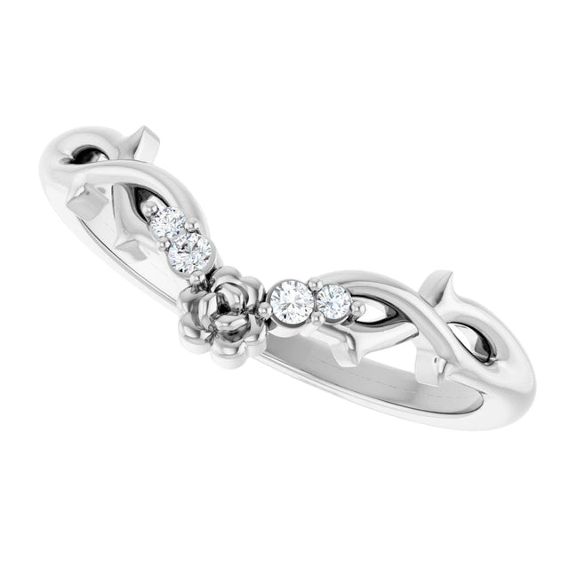 14K Gold Round Natural Diamond Accented Floral Contour Band - White Gold - view 5