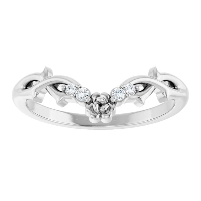 Platinum Round Natural Diamond Accented Floral Contour Band - view 3