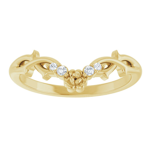 14K Gold Round Natural Diamond Accented Floral Contour Band - Yellow Gold - view 3