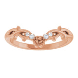 14K Gold Round Natural Diamond Accented Floral Contour Band - Rose Gold - view 3