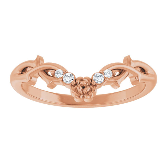 14K Gold Round Natural Diamond Accented Floral Contour Band - Rose Gold - view 3