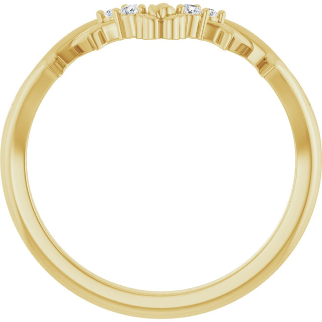 14K Gold Round Natural Diamond Accented Floral Contour Band - Yellow Gold - view 2
