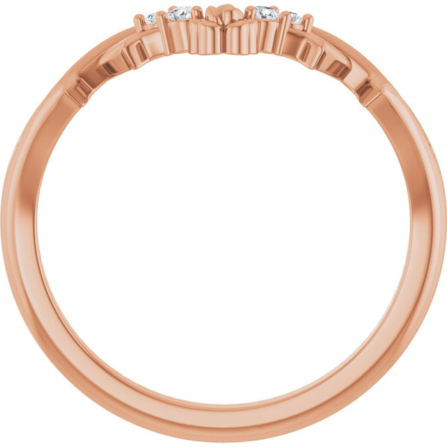 14K Gold Round Natural Diamond Accented Floral Contour Band - Rose Gold - view 2