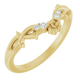 14K Gold Round Natural Diamond Accented Floral Contour Band - Yellow Gold