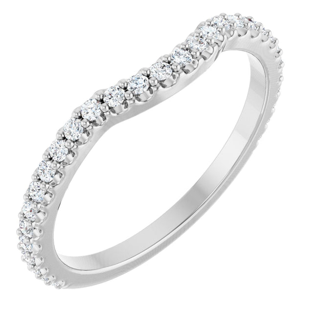 14K Gold Round Natural Diamond Accented Contour Band – 1.1-3mm Stones - White Gold