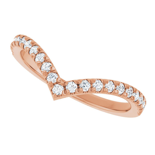14K Gold Round Natural Diamond V Contour Band – 1.3-3mm Stones - Rose Gold - view 5