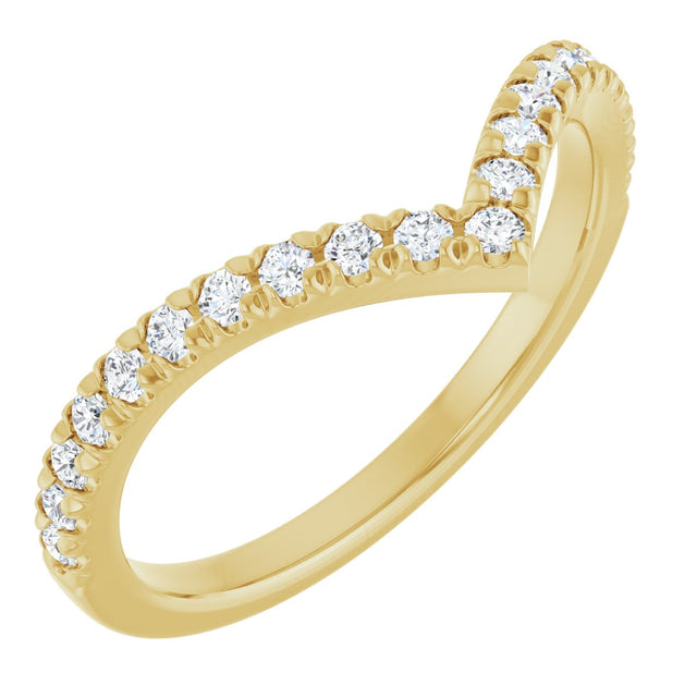 14K Gold Round Natural Diamond V Contour Band – 1.3-3mm Stones - Yellow Gold