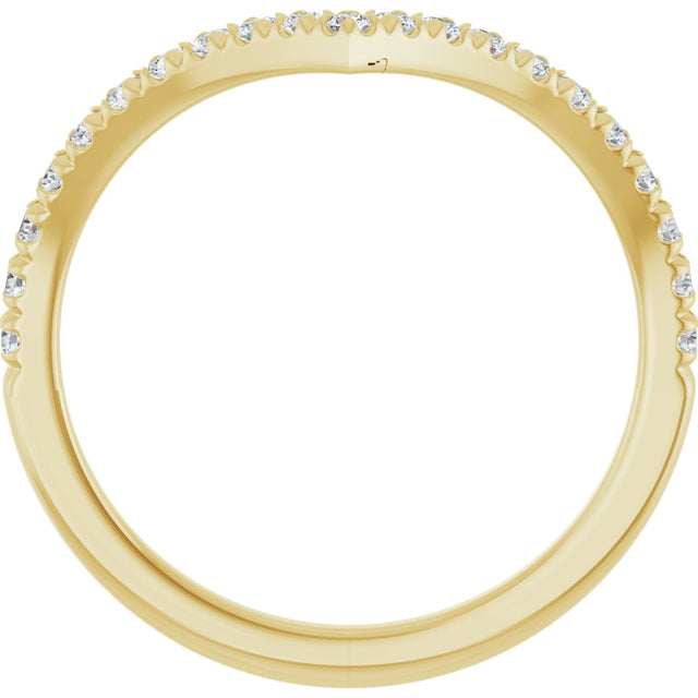 14K Gold Round Natural Diamond V Contour Band – 1.3-3mm Stones - Yellow Gold - view 2