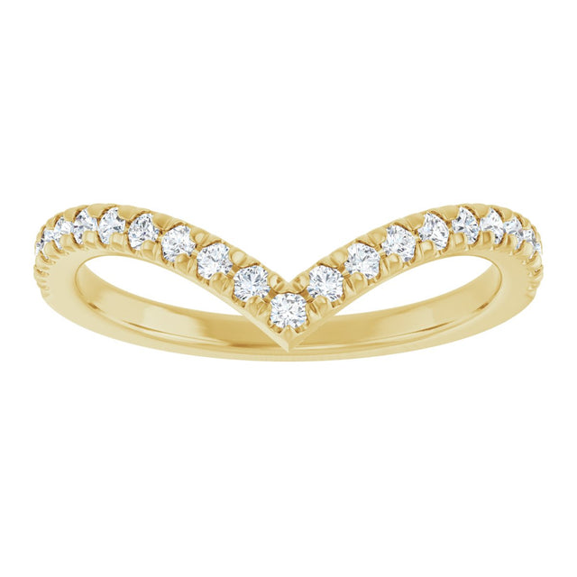 14K Gold Round Natural Diamond V Contour Band – 1.3-3mm Stones - Yellow Gold - view 3