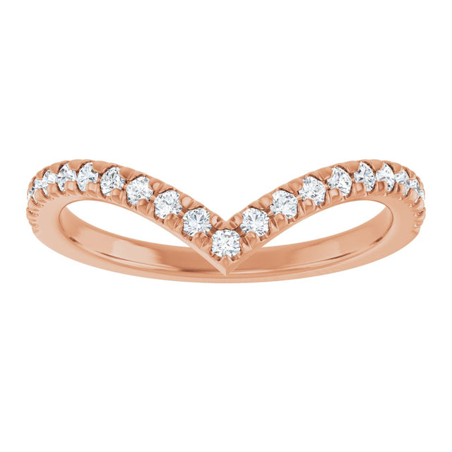 14K Gold Round Natural Diamond V Contour Band – 1.3-3mm Stones - Rose Gold - view 3