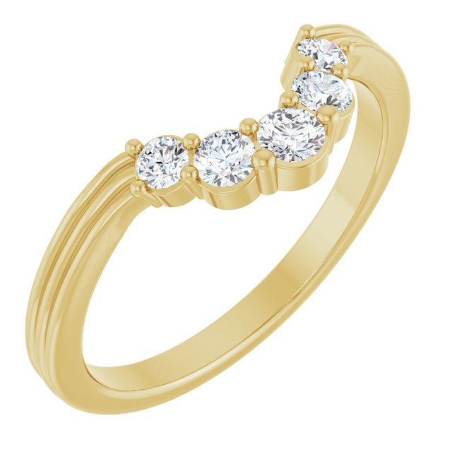 14K Gold Round Natural Diamond Contour Band – 2.7-3.5mm Stones - Yellow Gold