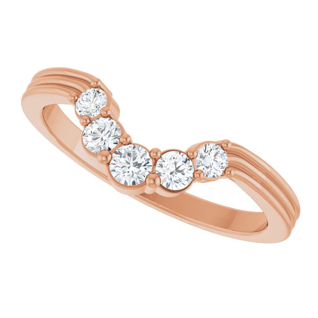 14K Gold Round Natural Diamond Contour Band – 2.7-3.5mm Stones - Rose Gold - view 5