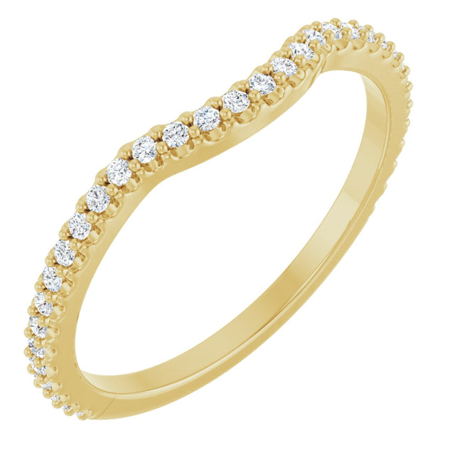 14K Gold Round Natural Diamond Accented Contour Band – 1.1-3mm Stones - Yellow Gold