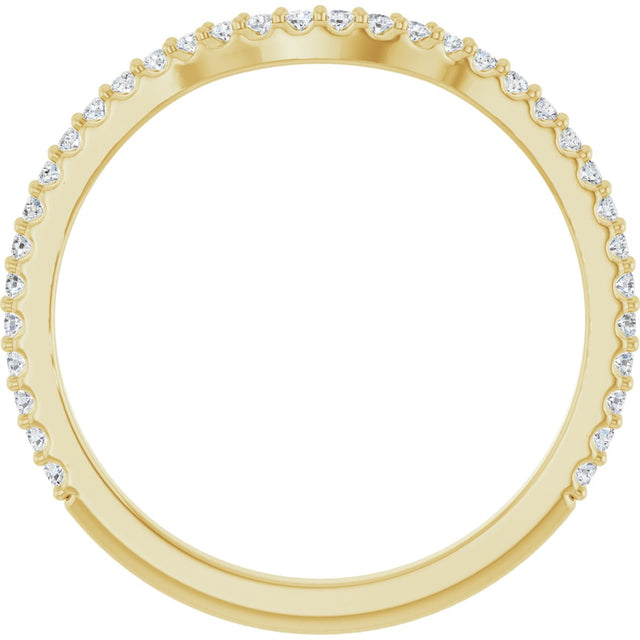 14K Gold Round Natural Diamond Accented Contour Band – 1.1-3mm Stones - Yellow Gold - view 2