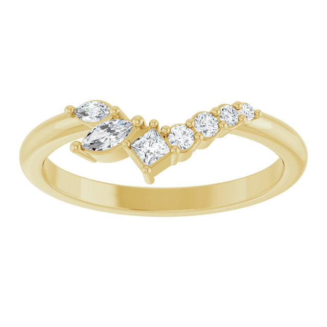 14K Gold Natural Diamond Accented Contour Band II - Yellow Gold - view 3