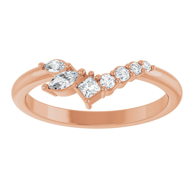 14K Gold Marquise Lab-Grown Diamond Accented Contour Band – 4mm Stones - Rose Gold - view 3