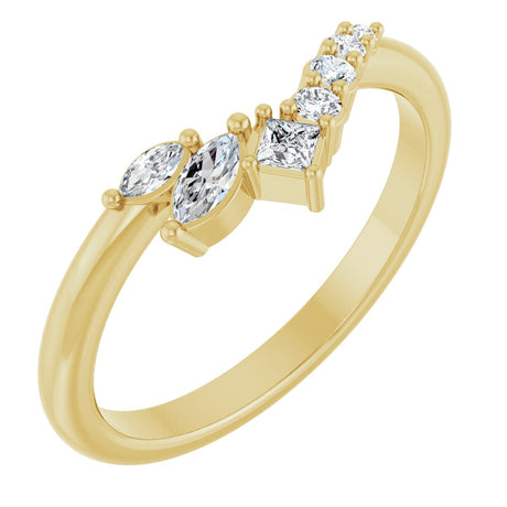 14K Gold Natural Diamond Accented Contour Band II - Yellow Gold